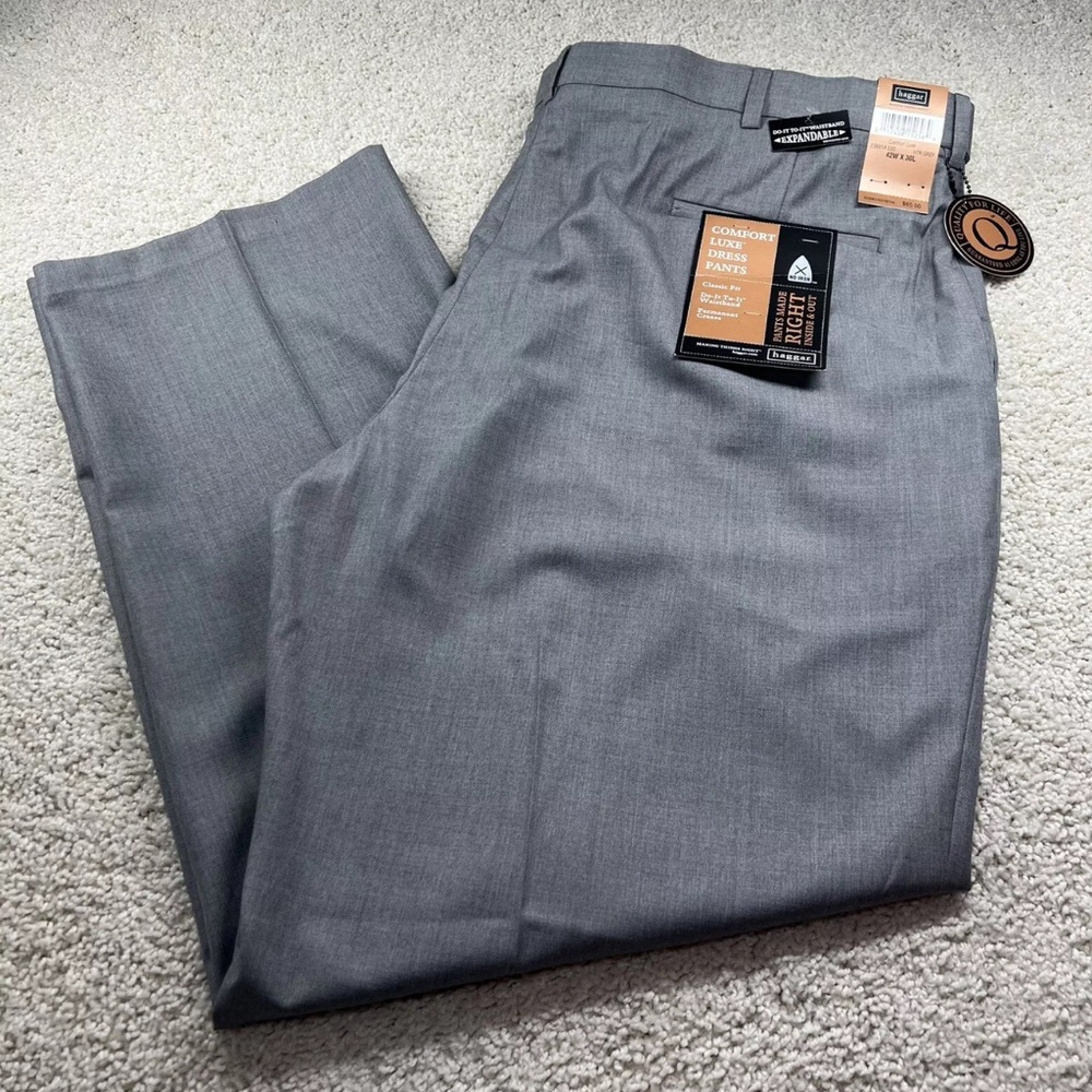 Haggar Men's Comfort Luxe Dress Pants Heather Grey Size 42W X 30L New With Tags